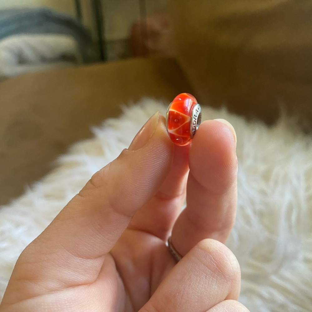 Pandora Retired Red Looking Glass Murano Charm